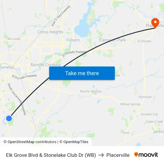 Elk Grove Blvd & Stonelake Club Dr (WB) to Placerville map