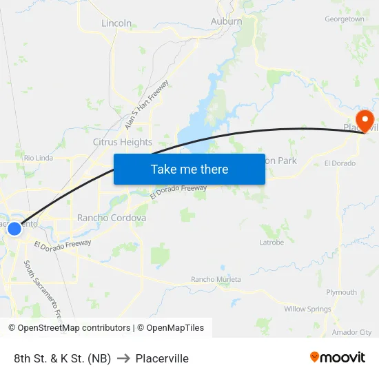 8th St. & K St. (NB) to Placerville map
