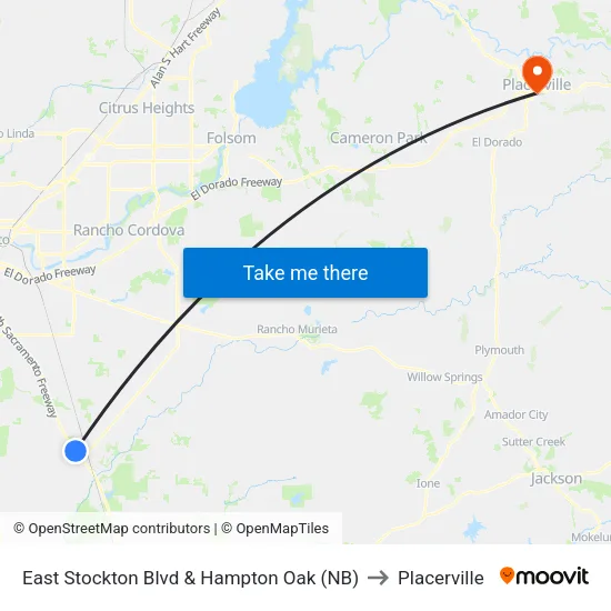 East Stockton Blvd & Hampton Oak (NB) to Placerville map