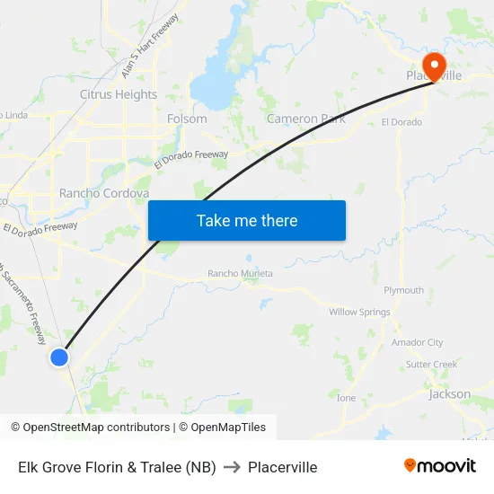 Elk Grove Florin & Tralee (NB) to Placerville map