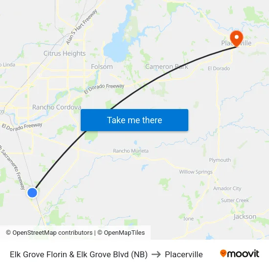 Elk Grove Florin & Elk Grove Blvd (NB) to Placerville map