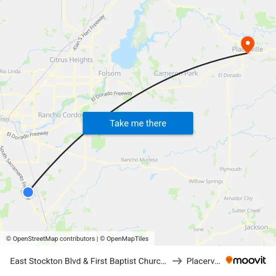East Stockton Blvd & First Baptist Church (NB) to Placerville map