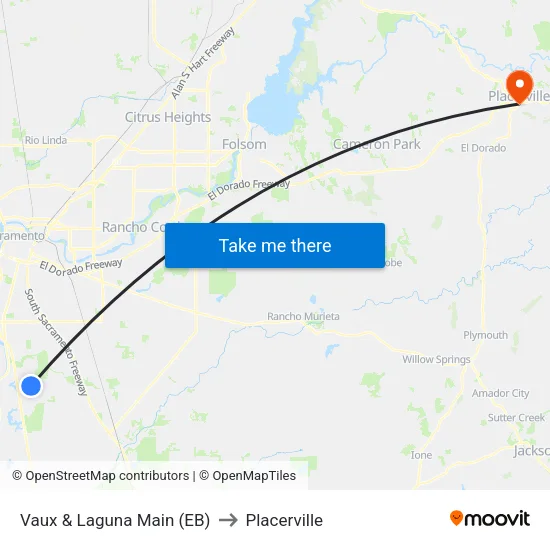Vaux & Laguna Main (EB) to Placerville map