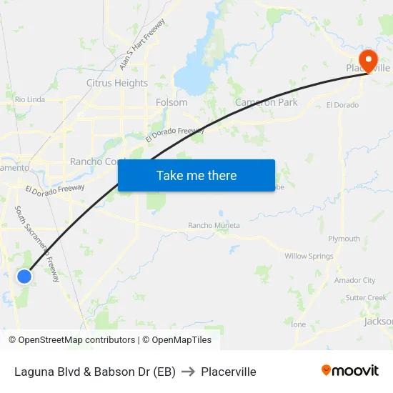 Laguna Blvd & Babson Dr (EB) to Placerville map