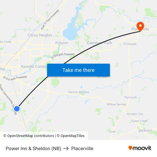 Power Inn & Sheldon (NB) to Placerville map