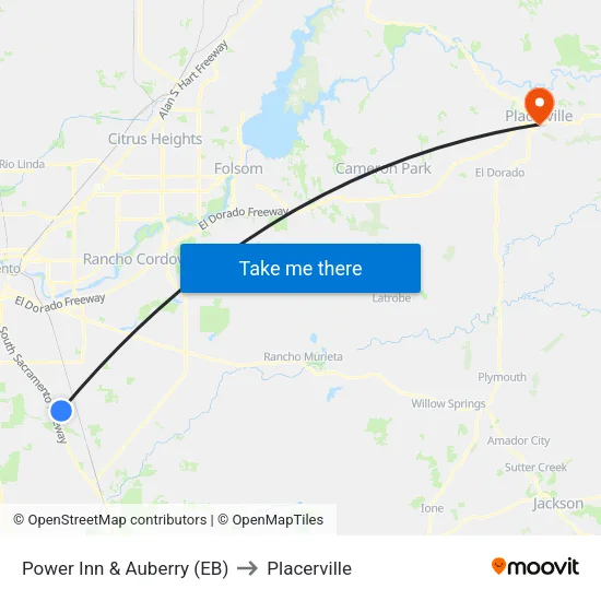 Power Inn & Auberry (EB) to Placerville map