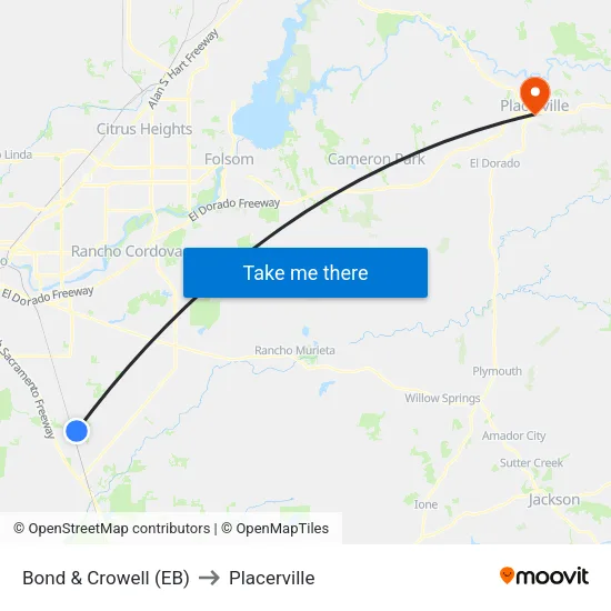 Bond & Crowell (EB) to Placerville map