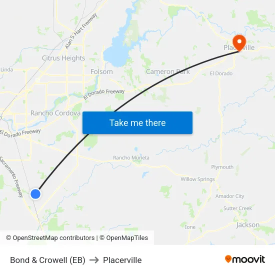 Bond & Crowell (EB) to Placerville map