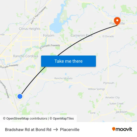 Bradshaw Rd at Bond Rd to Placerville map