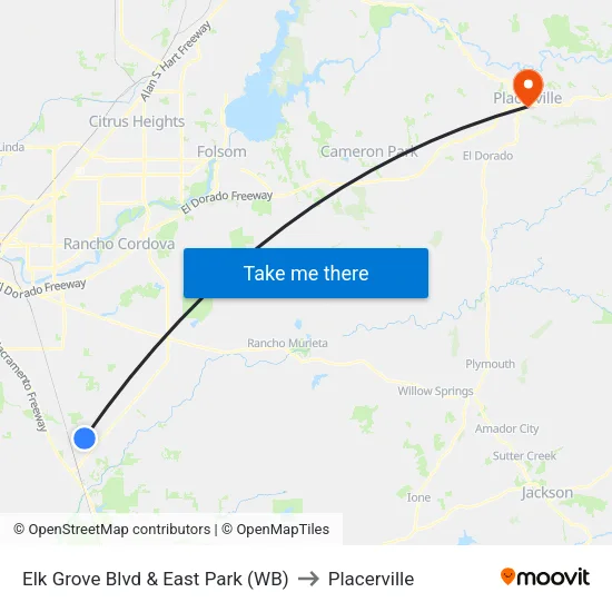 Elk Grove Blvd & East Park (WB) to Placerville map