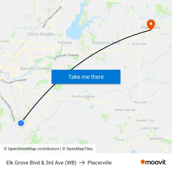 Elk Grove Blvd & 3rd Ave (WB) to Placerville map