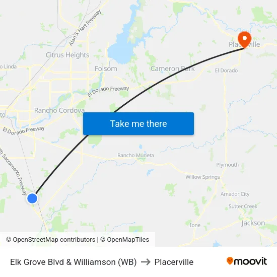 Elk Grove Blvd & Williamson (WB) to Placerville map