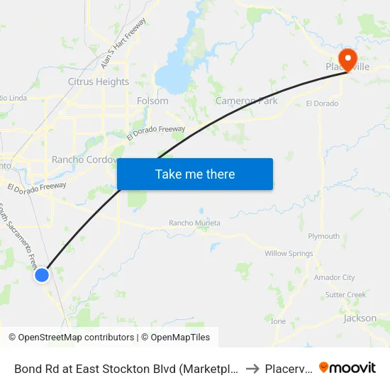 Bond Rd at East Stockton Blvd (Marketplace 99) to Placerville map