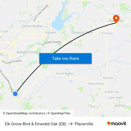 Elk Grove Blvd & Emerald Oak (EB) to Placerville map