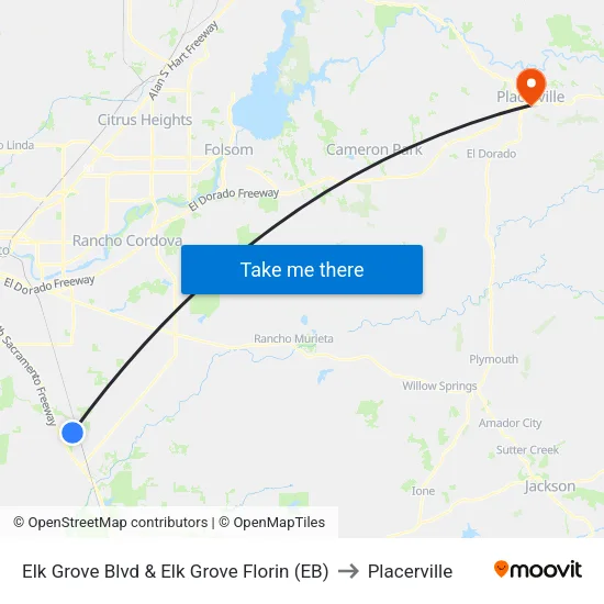 Elk Grove Blvd & Elk Grove Florin (EB) to Placerville map