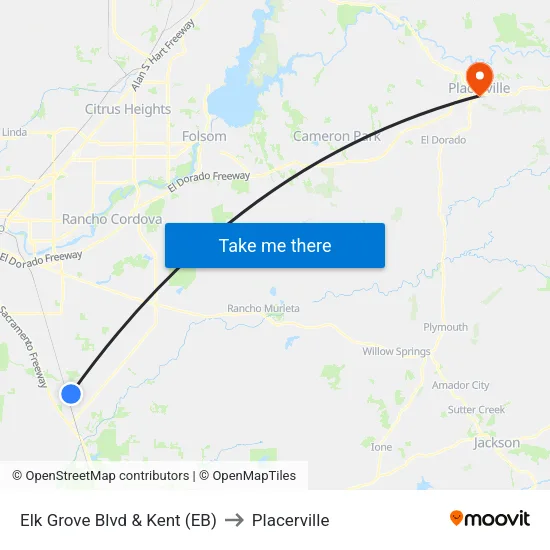 Elk Grove Blvd & Kent (EB) to Placerville map