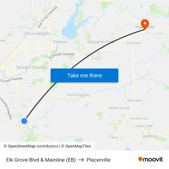 Elk Grove Blvd & Mainline (EB) to Placerville map