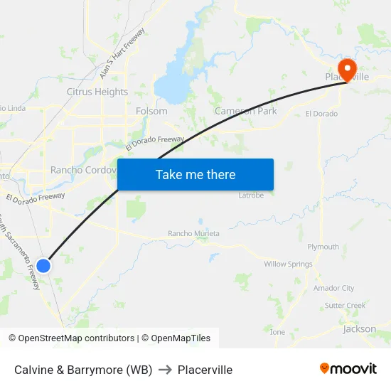 Calvine & Barrymore (WB) to Placerville map