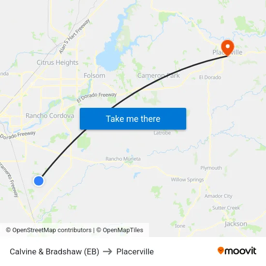 Calvine & Bradshaw (EB) to Placerville map