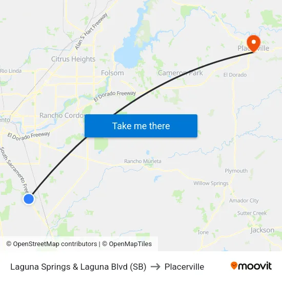 Laguna Springs & Laguna Blvd (SB) to Placerville map