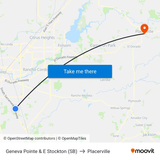 Geneva Pointe & E Stockton (SB) to Placerville map