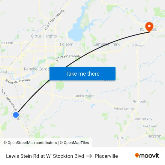 Lewis Stein Rd at W. Stockton Blvd to Placerville map
