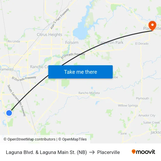 Laguna Blvd. & Laguna Main St. (NB) to Placerville map
