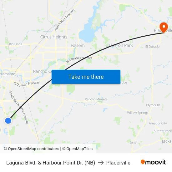 Laguna Blvd. & Harbour Point Dr. (NB) to Placerville map