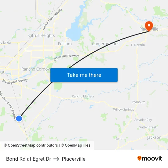 Bond Rd at Egret Dr to Placerville map