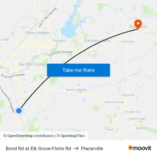 Bond Rd at Elk Grove-Florin Rd to Placerville map