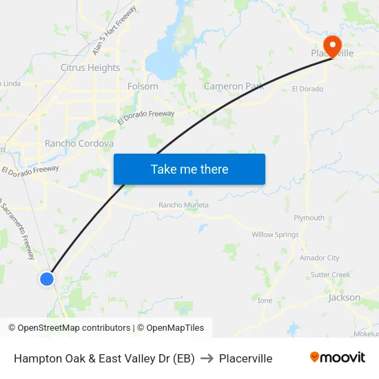 Hampton Oak & East Valley Dr (EB) to Placerville map