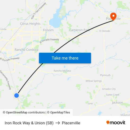 Iron Rock Way & Union (SB) to Placerville map