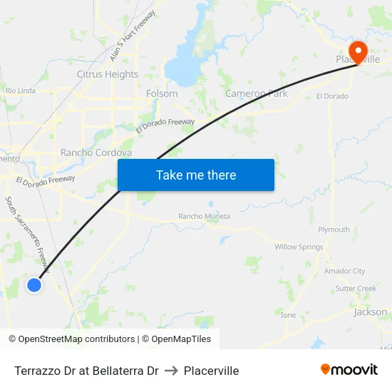 Terrazzo Dr at Bellaterra Dr to Placerville map