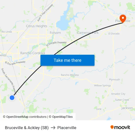 Bruceville & Ackley (SB) to Placerville map