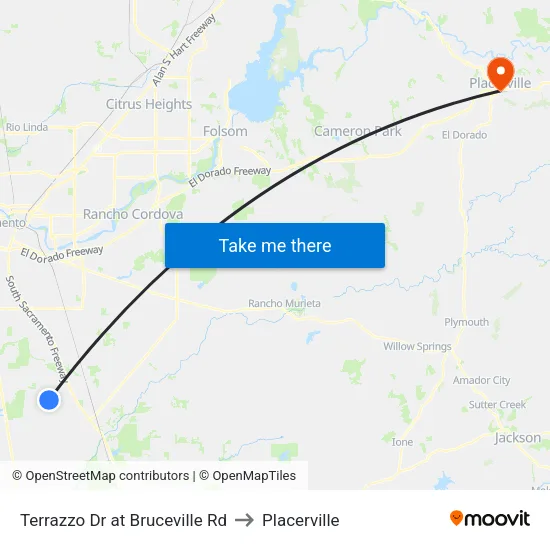 Terrazzo Dr at Bruceville Rd to Placerville map