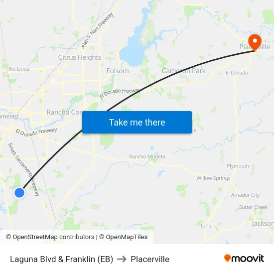 Laguna Blvd & Franklin (EB) to Placerville map
