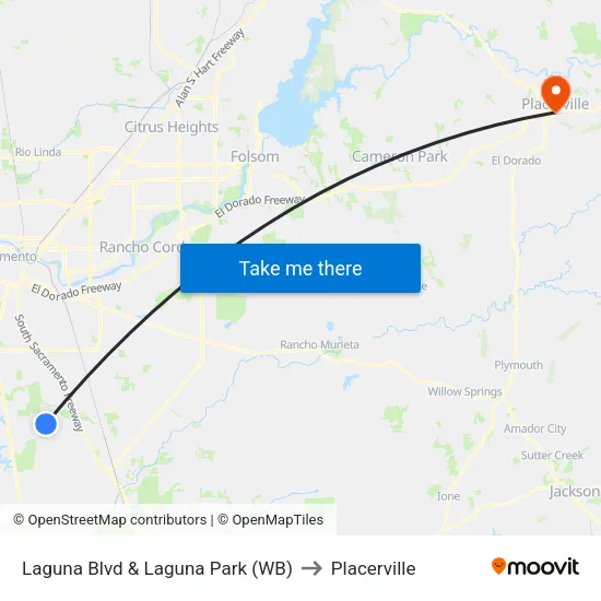 Laguna Blvd & Laguna Park (WB) to Placerville map