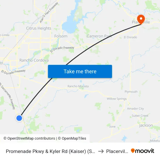 Promenade Pkwy & Kyler Rd (Kaiser) (SB) to Placerville map