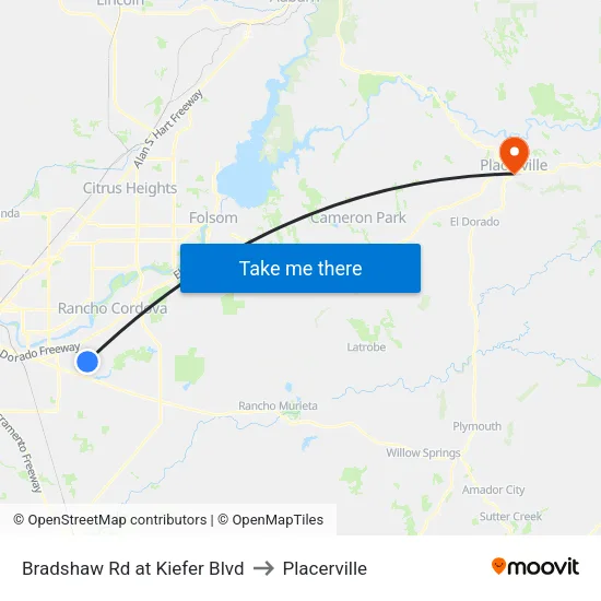 Bradshaw Rd at Kiefer Blvd to Placerville map