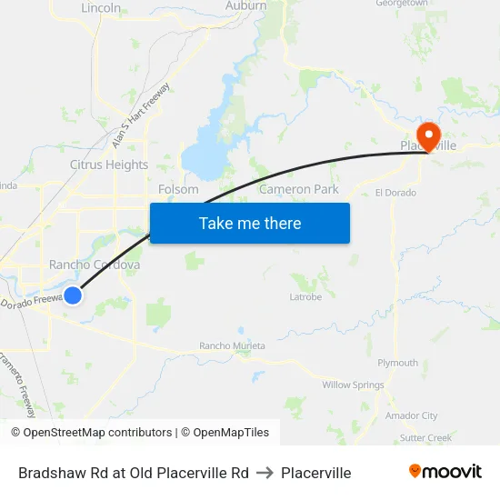 Bradshaw Rd at Old Placerville Rd to Placerville map