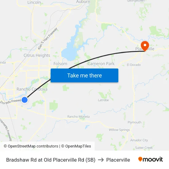 Bradshaw Rd at Old Placerville Rd (SB) to Placerville map