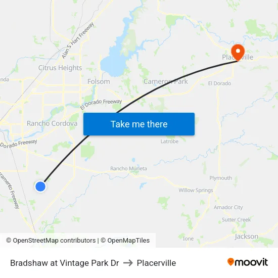 Bradshaw at Vintage Park Dr to Placerville map