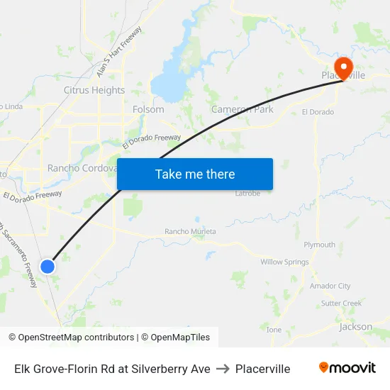 Elk Grove-Florin Rd at Silverberry Ave to Placerville map