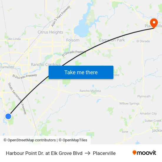 Harbour Point Dr. at Elk Grove Blvd to Placerville map