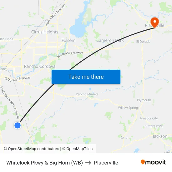 Whitelock Pkwy & Big Horn (WB) to Placerville map