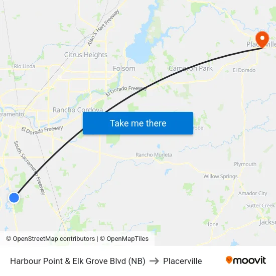Harbour Point & Elk Grove Blvd (NB) to Placerville map