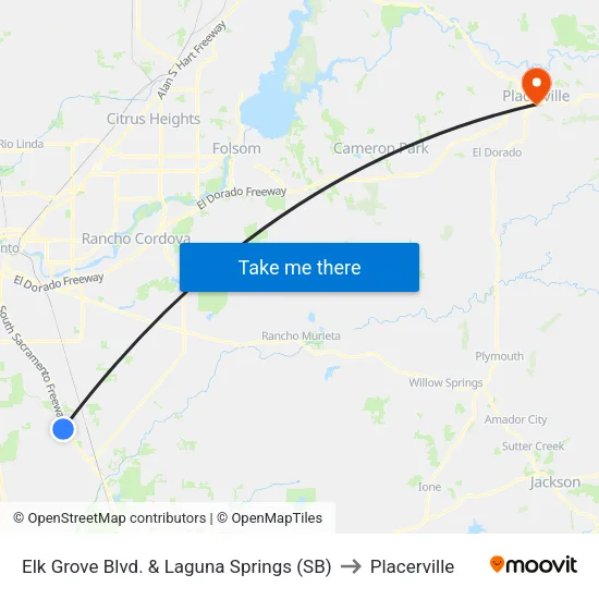 Elk Grove Blvd. & Laguna Springs (SB) to Placerville map