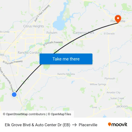 Elk Grove Blvd & Auto Center Dr (EB) to Placerville map