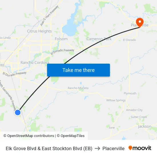 Elk Grove Blvd & East Stockton Blvd (EB) to Placerville map