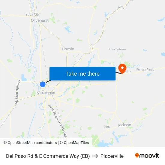 Del Paso Rd & E Commerce Way (EB) to Placerville map